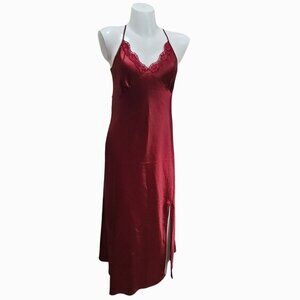 Satin Chemise Gown Slip Dress L Red